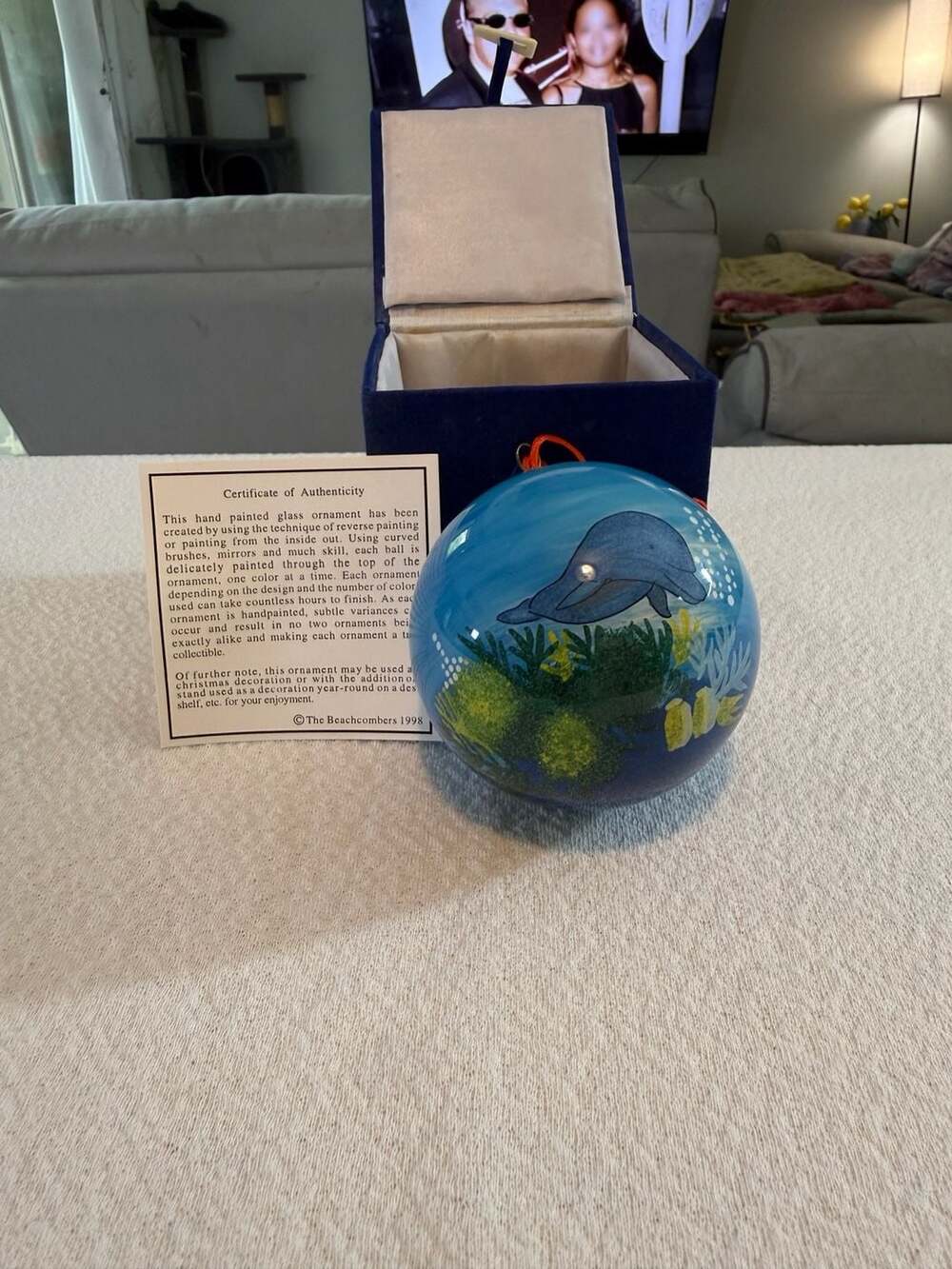 The Beachcombers 1998 Hand Painted Inside-Out Glass Dolphin Ornament